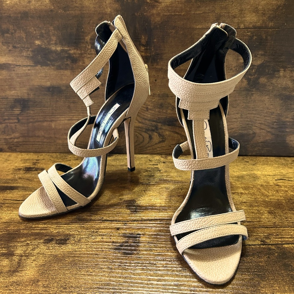 Oscar De La Renta Cream Colored Strappy Stiletto Heels Size 36 1/2